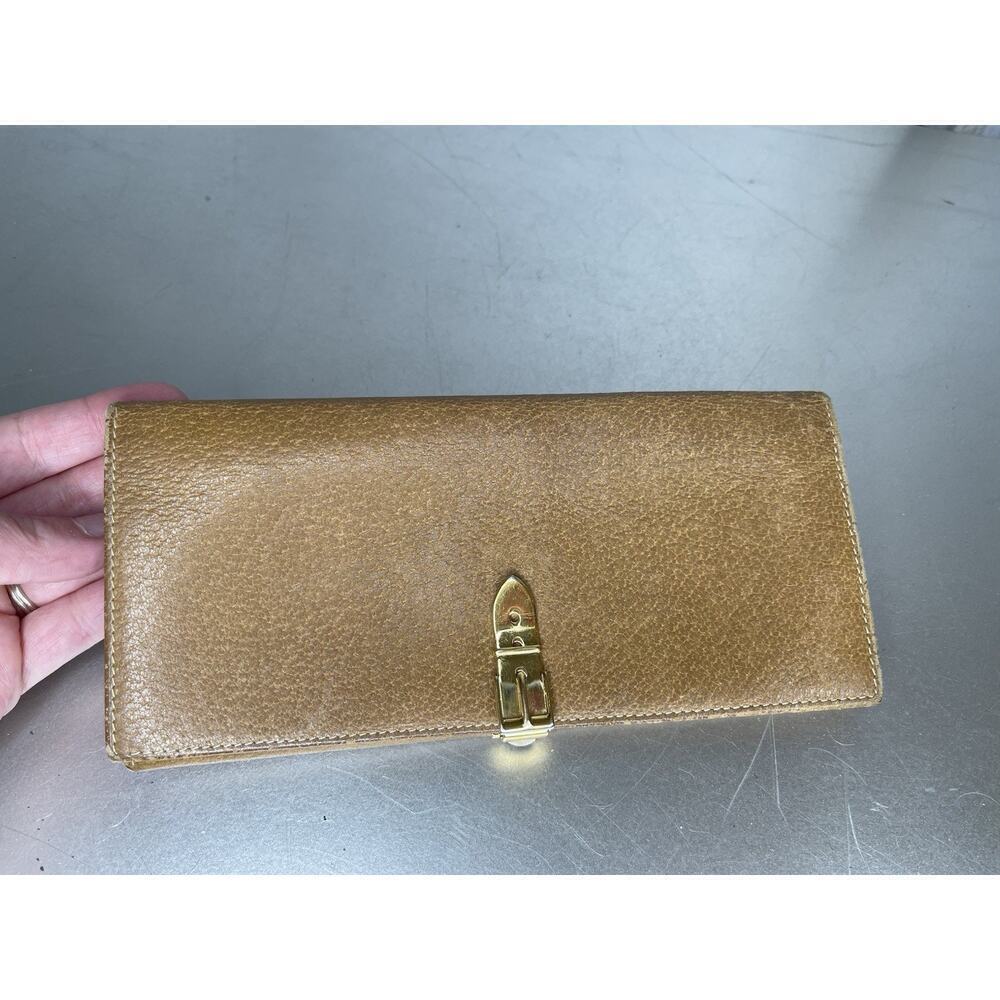 GUCCI Vintage Leather Long Wallet Golden Brown Gold Hardware Classic